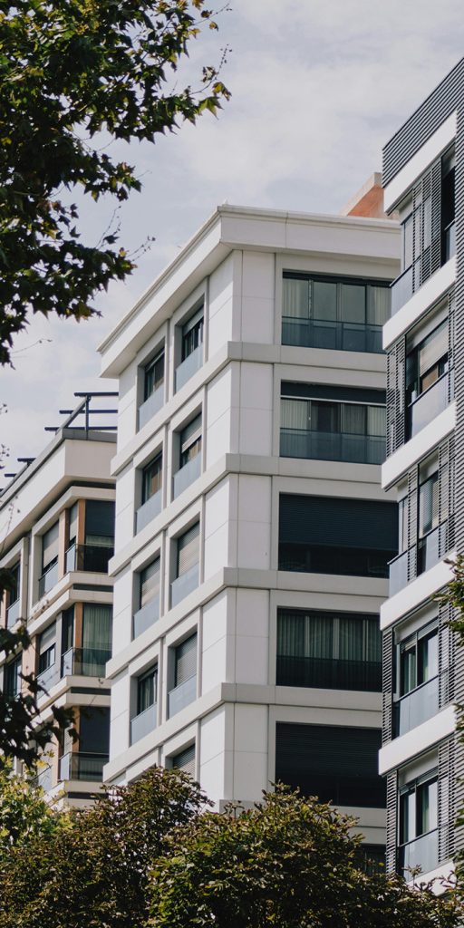 Apartment building with projecting balconies