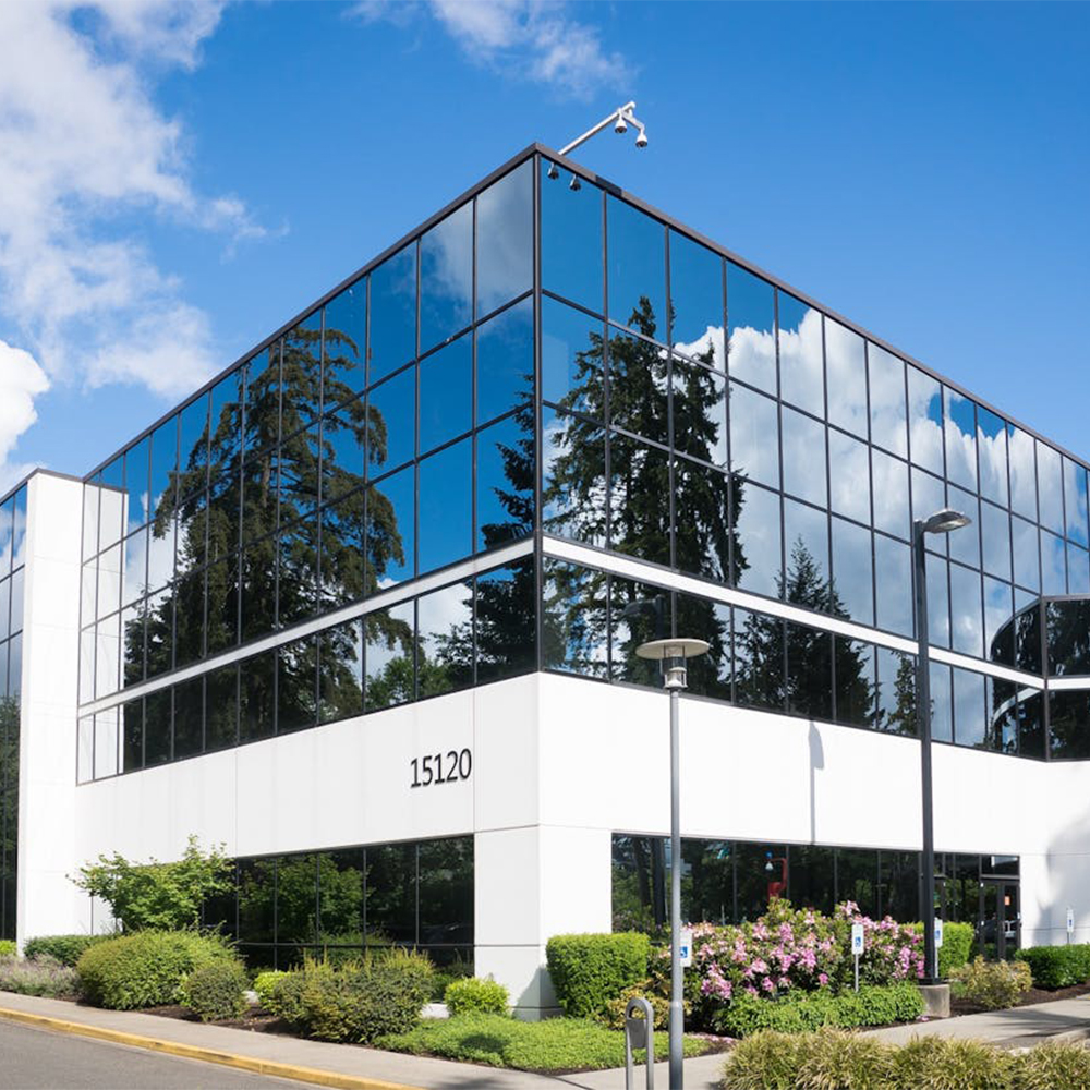 Modern office building with a reflective glass facade